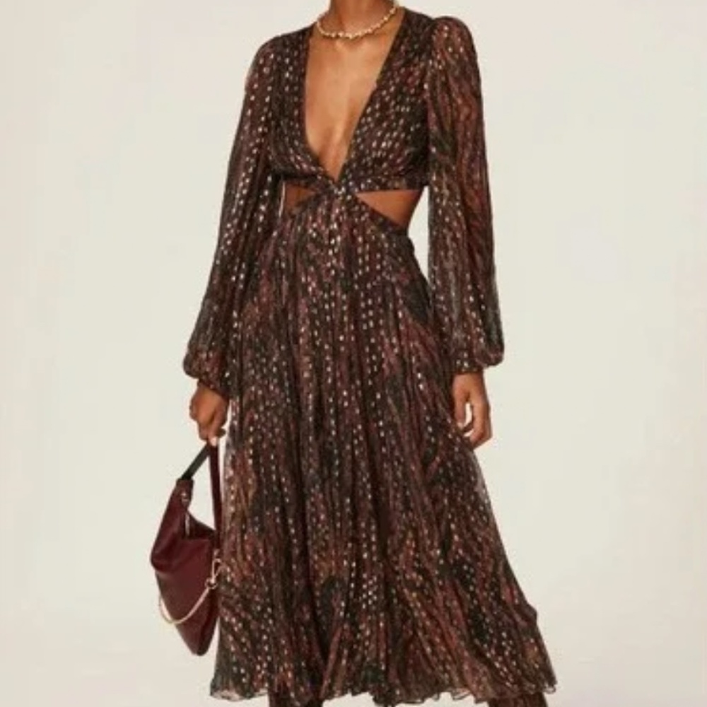 Rococo Sand Zebra Print Twisted Cut Out Midi Dress Brown Black Women's Size XL